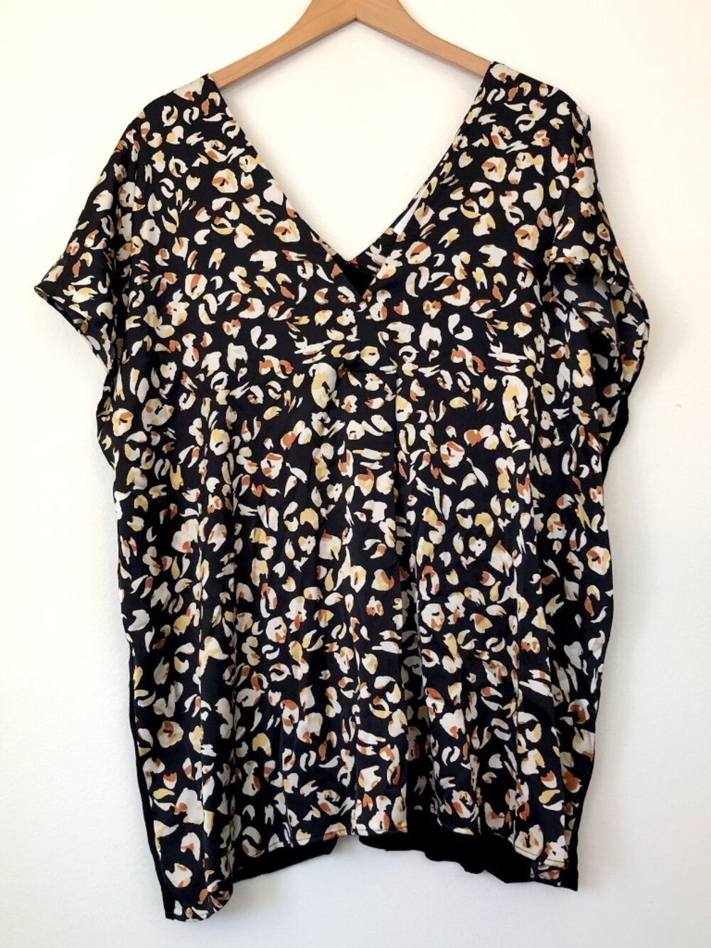 ADDITION ELLE Plus Size Black Cream Cheetah Leopard Animal Mixed Media Blouse 2X